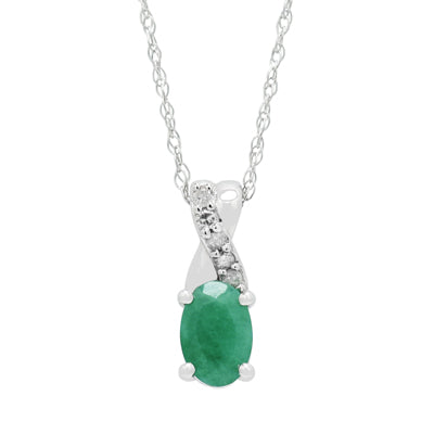 Oval Emerald Necklace in 10kt White Gold with Diamonds (1/20ct tw)