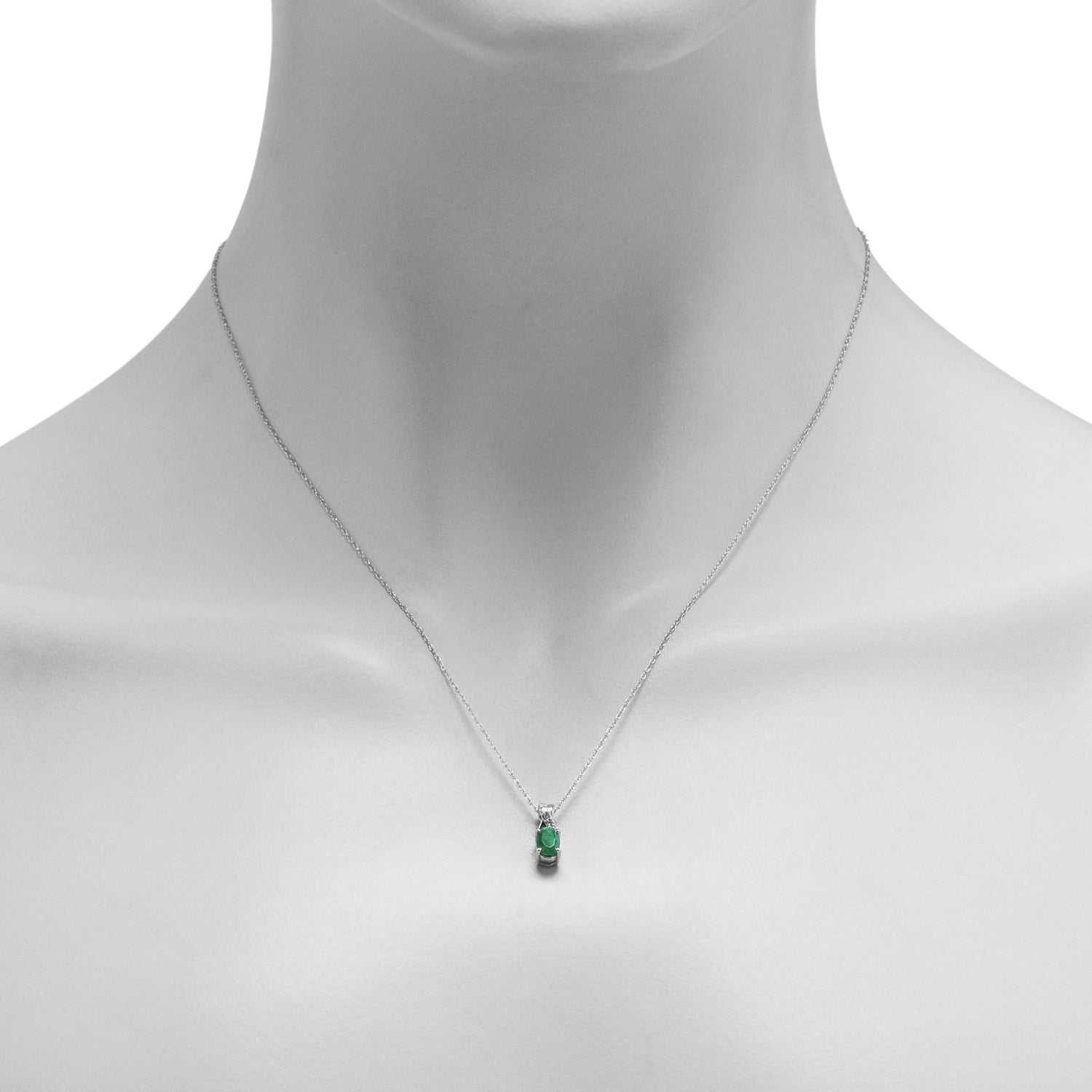 Oval Emerald Necklace in 10kt White Gold with Diamonds (1/20ct tw)