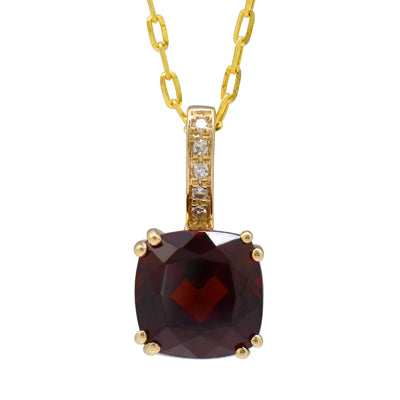 Madison L Cushion Garnet Necklace in 14kt Yellow Gold with Diamonds (1/20ct tw)