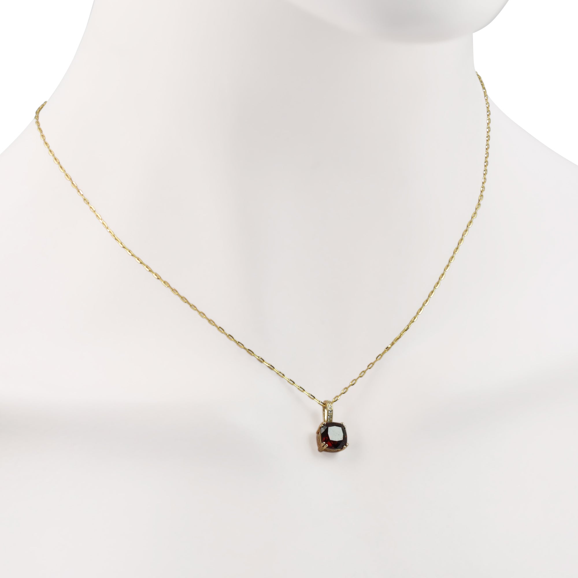 Madison L Cushion Garnet Necklace in 14kt Yellow Gold with Diamonds (1/20ct tw)