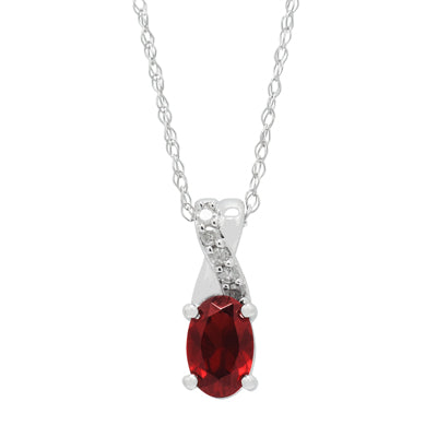 Oval Garnet Necklace in 10kt White Gold with Diamonds (1/20ct tw)