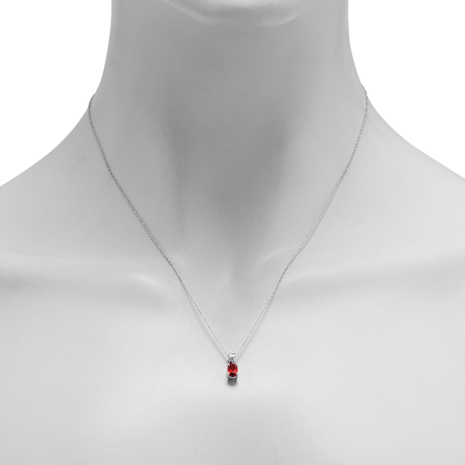 Oval Garnet Necklace in 10kt White Gold with Diamonds (1/20ct tw)