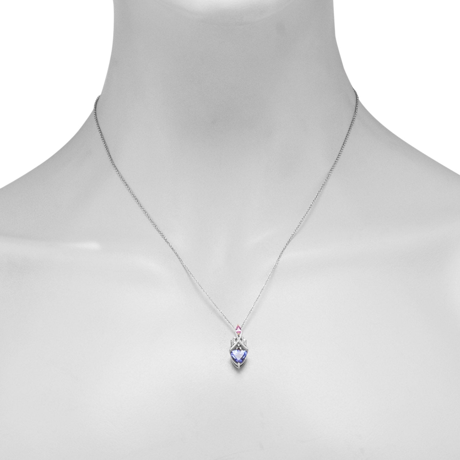 Denny Wong Trillion Tanzanite and Pink Sapphire Necklace in 18kt Yellow and White Gold with Diamonds (1/20ct tw)