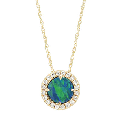 Parlé Australian Opal Doublet Necklace in 14kt Yellow Gold with Diamonds (1/10ct tw)