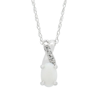 Oval Opal Necklace in 10kt White Gold with Diamonds (1/20ct tw)