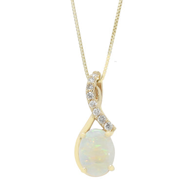 Oval Australian Opal Necklace in 14kt Yellow Gold with Diamonds (1/20ct tw)