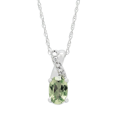 Oval Peridot Necklace in 10kt White Gold with Diamonds (1/20ct tw)