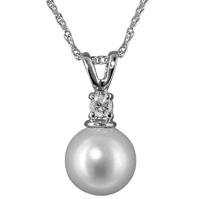 Mastoloni Cultured Freshwater Pearl Necklace in 14kt White Gold with Diamond (.03ct and 6mm pearl)