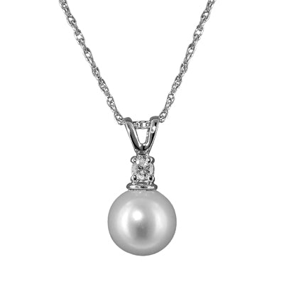 Mastoloni Cultured Freshwater Pearl Necklace in 14kt White Gold with Diamond (1/20ct and 7mm pearl)