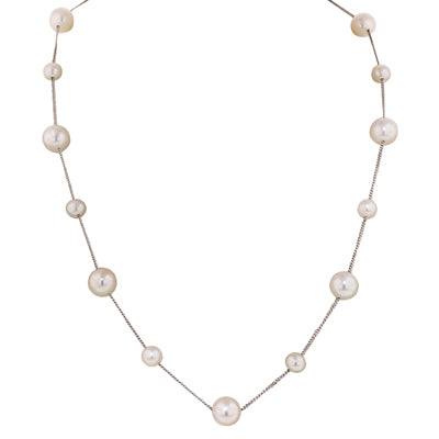 Mastoloni Cultured Freshwater Pearl Tin Cup Necklace in 14kt White Gold (5.5mm-7.5mm pearls)