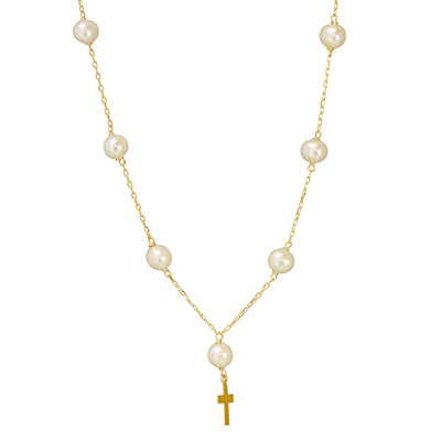 Childrens Freshwater Cultured Pearl Necklace in 14kt Yellow Gold (5-6mm pearls)