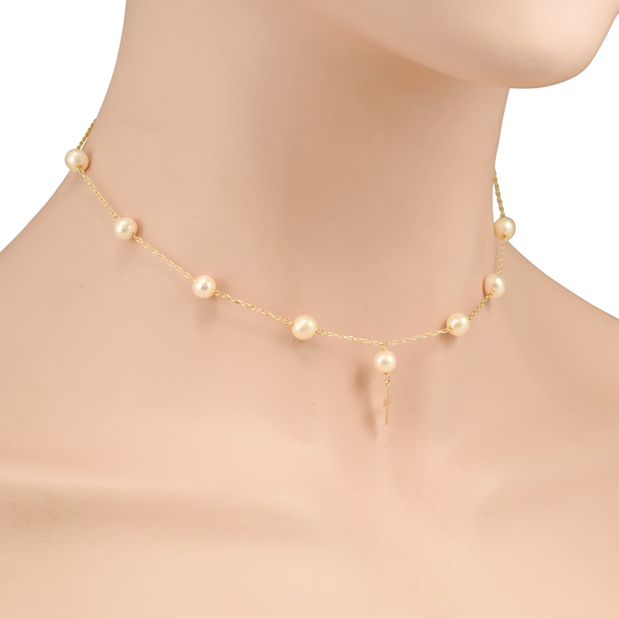 Childrens Freshwater Cultured Pearl Necklace in 14kt Yellow Gold (5-6mm pearls)