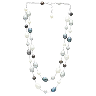 Cultured Freshwater Multi Color Pearl Necklace in Sterling Silver (6-9.5mm pearls)