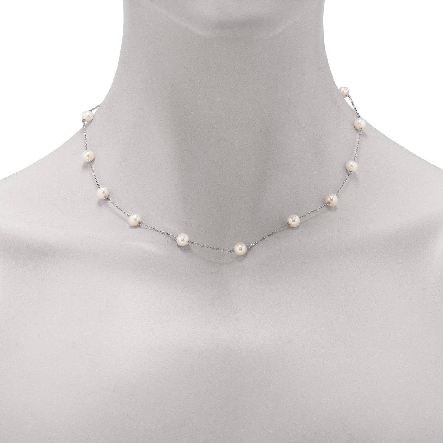 Cultured Freshwater Pearl Necklace in 14kt White Gold (5-6mm pearls)