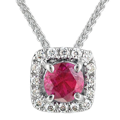 Ruby Necklace with Diamond Halo in 14kt White Gold (.05ct tw)