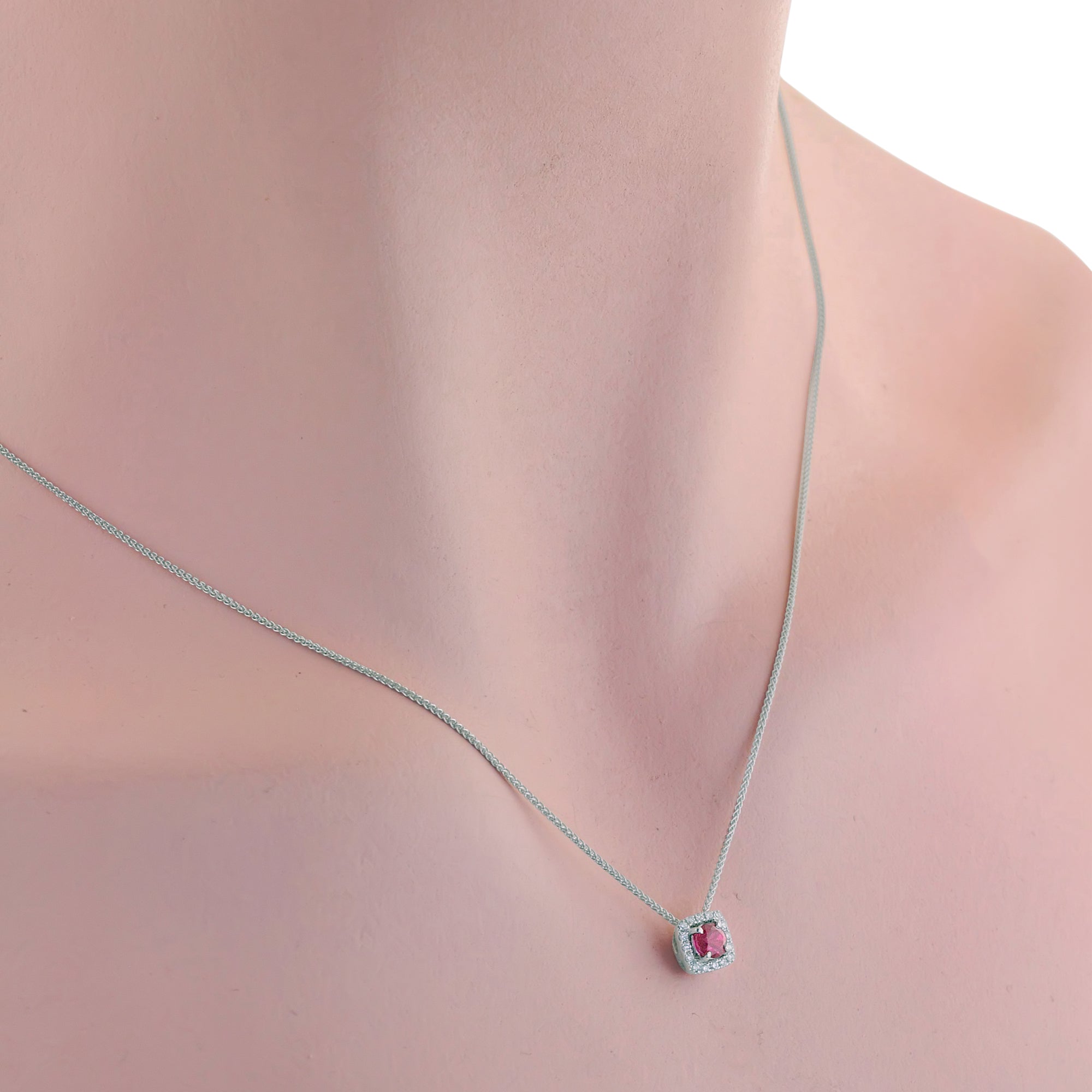 Ruby Necklace with Diamond Halo in 14kt White Gold (.05ct tw)