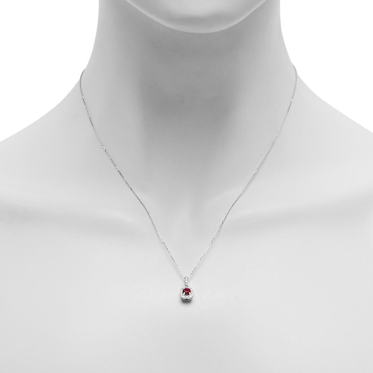 Ruby Halo Necklace in 14kt White Gold with Diamonds (1/7ct tw)