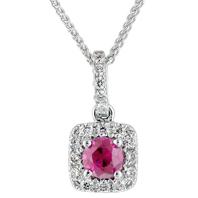 Ruby Necklace with Diamond Halo in 14kt White Gold (1/10ct tw)