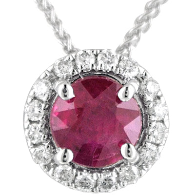 Ruby Halo Necklace  in 14kt White Gold with Diamonds (1/10ct tw)