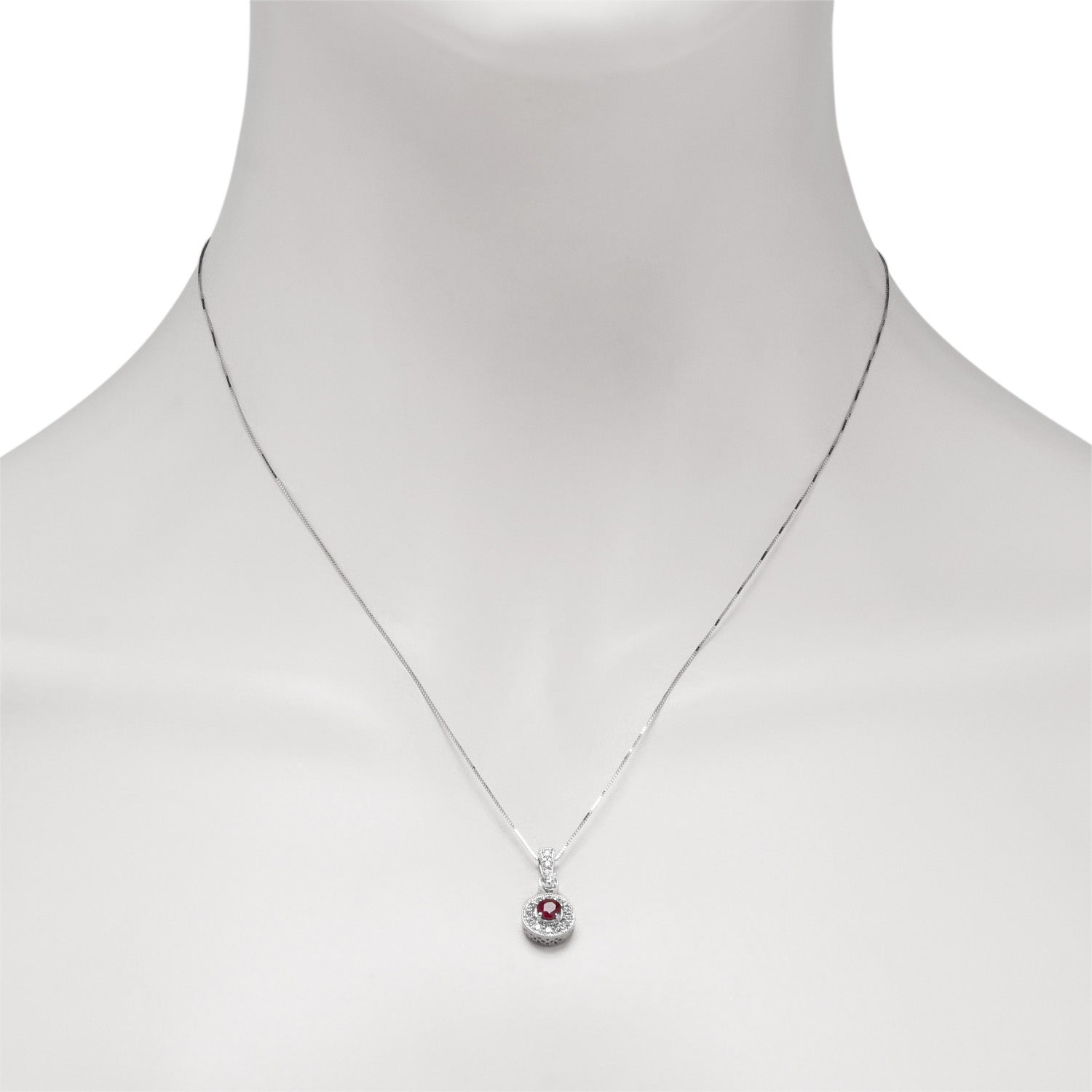 Ruby Necklace in 14kt White Gold with Diamonds (1/4ct tw)