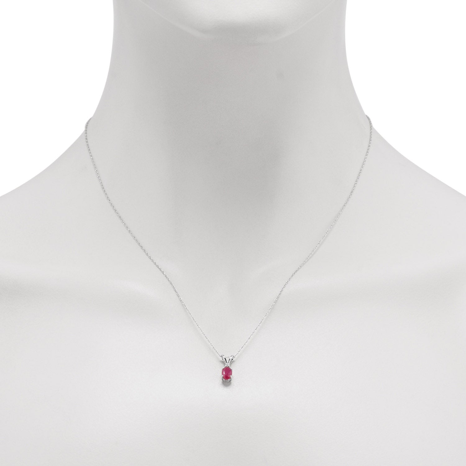 Oval Ruby Necklace in 14kt White Gold with Diamond (1/20ct)