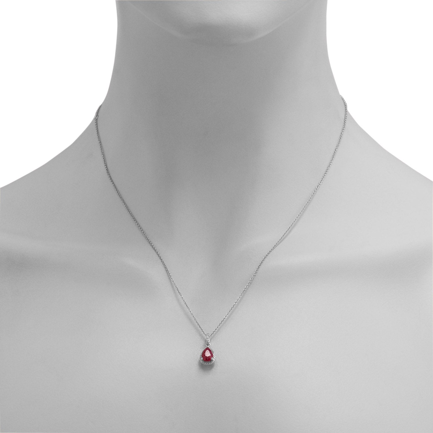 Pear Shape Ruby Necklace in 14k White Gold with Diamonds (1/10ct tw)