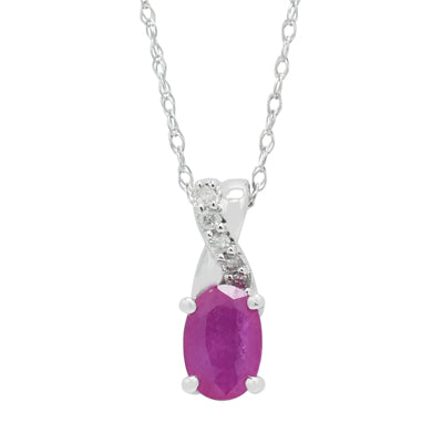 Oval Ruby Necklace in 10kt White Gold with Diamonds (1/20ct tw)