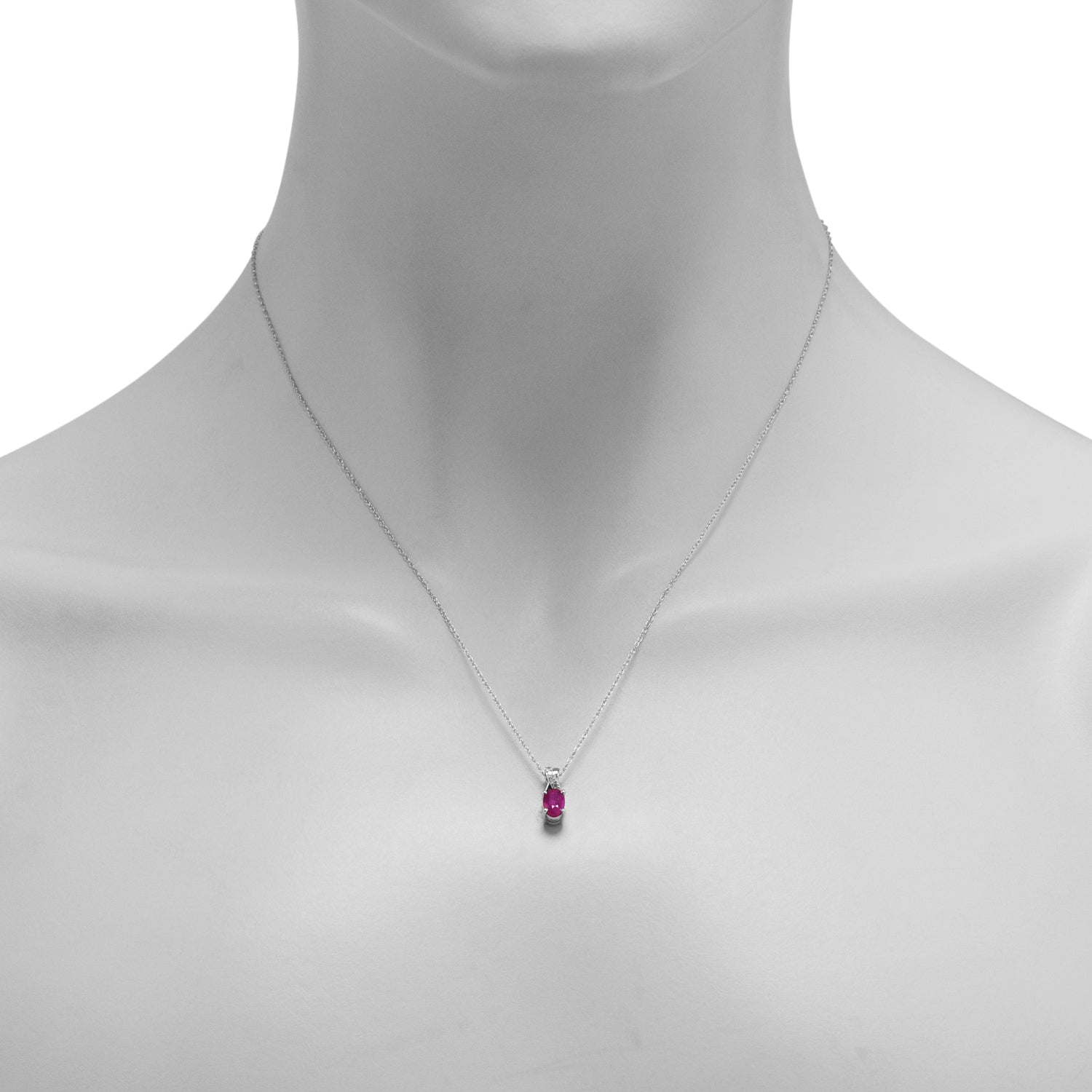 Oval Ruby Necklace in 10kt White Gold with Diamonds (1/20ct tw)