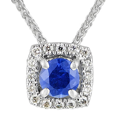 Sapphire Halo Necklace in 14kt White Gold with Diamonds (1/20ct tw)