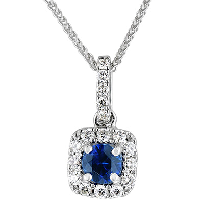 Sapphire Halo Necklace in 14kt White Gold with Diamonds (1/7ct tw)