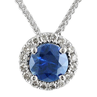 Sapphire Halo Necklace in 14kt White Gold with Diamonds (1/10ct tw)
