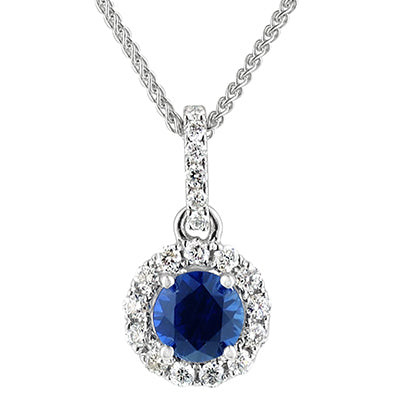 Sapphire Halo Necklace in 14kt White Gold with Diamonds (1/7ct tw)