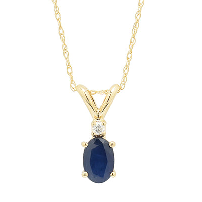 Oval Sapphire Necklace in 14kt Yellow Gold with Diamond (1/20ct)
