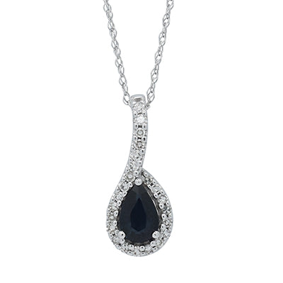 Pear Shape Sapphire Necklace in 10kt White Gold with Diamonds (1/10ct tw)