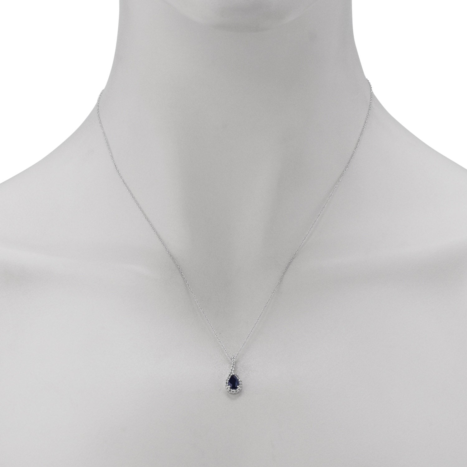 Pear Shape Sapphire Necklace in 10kt White Gold with Diamonds (1/10ct tw)