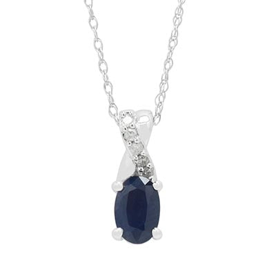Oval Sapphire Necklace in 10kt White Gold with Diamonds (1/20ct tw)