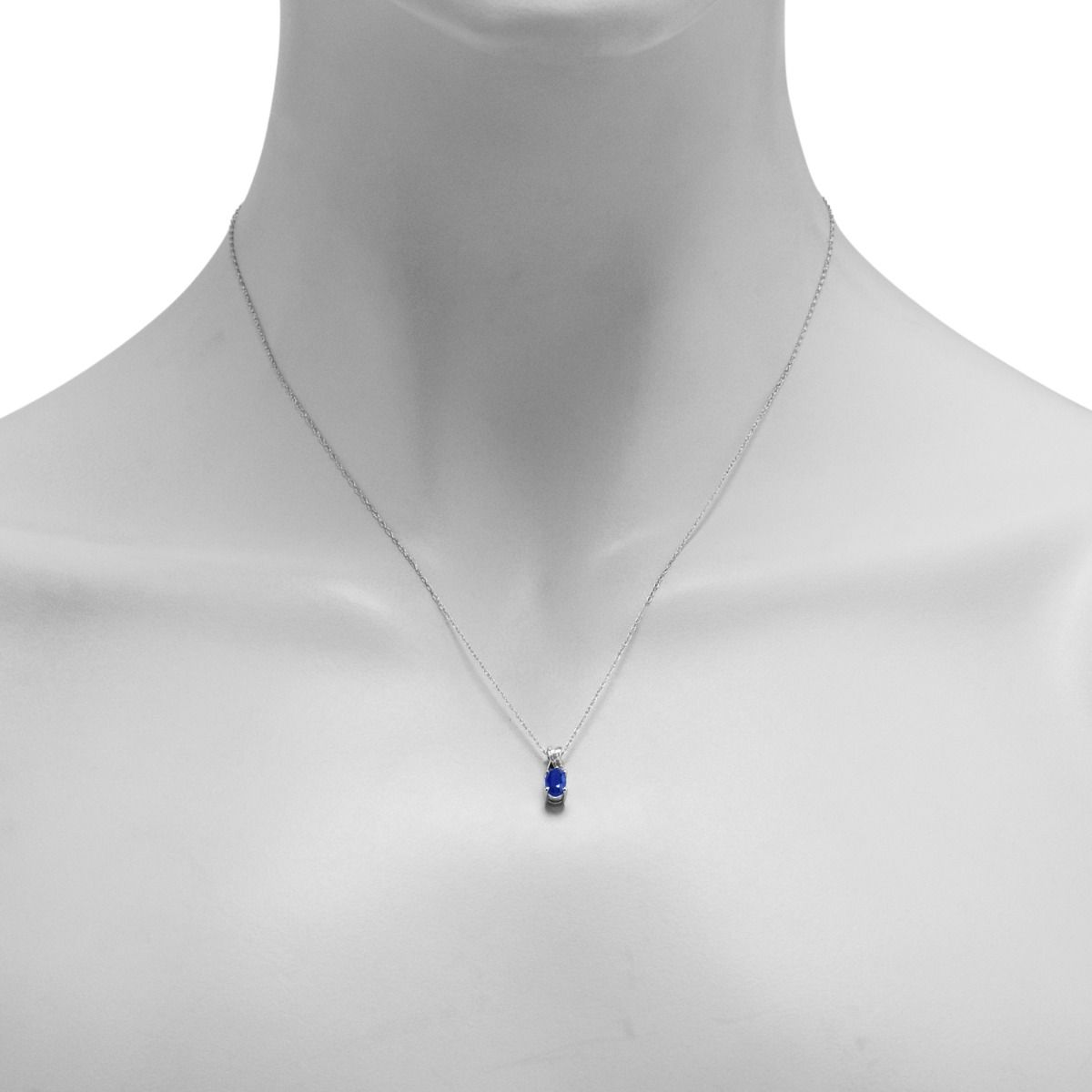 Oval Sapphire Necklace in 10kt White Gold with Diamonds (1/20ct tw)