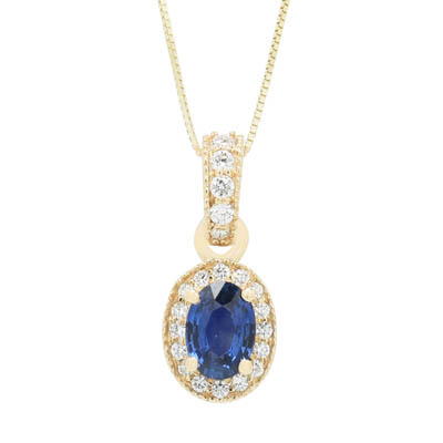 Oval Sapphire Necklace in 14kt Yellow Gold with Diamonds (1/4ct tw)