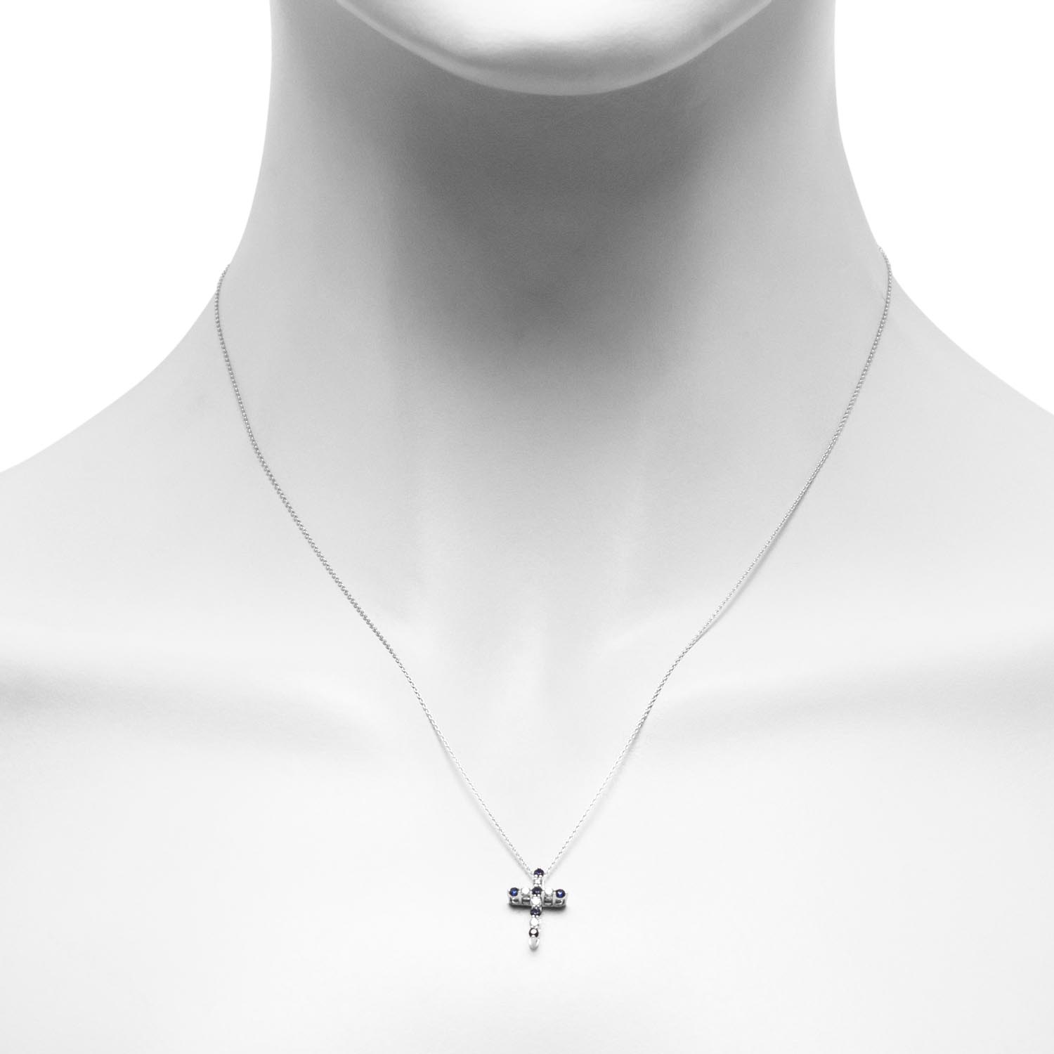 Sapphire and Diamond Cross Necklace in 14kt White Gold (1/4ct tw)