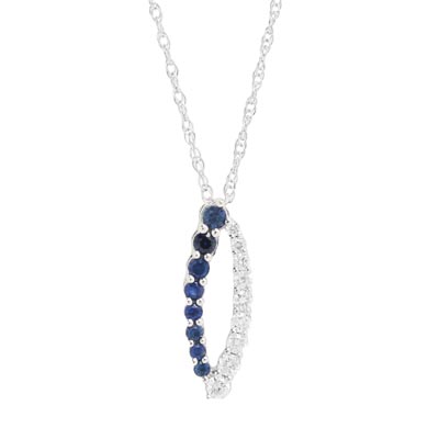 Sapphire Journey Necklace in 10kt White Gold with Diamonds (1/5ct tw)