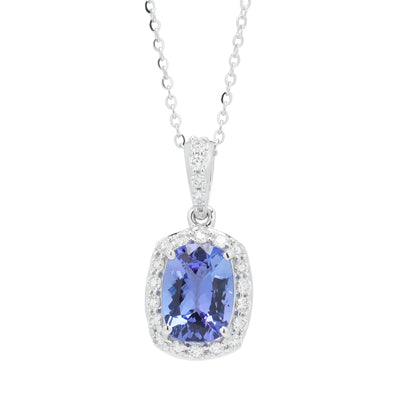 Cushion Tanzanite Necklace in 14kt White Gold with Diamonds (1/4ct tw)