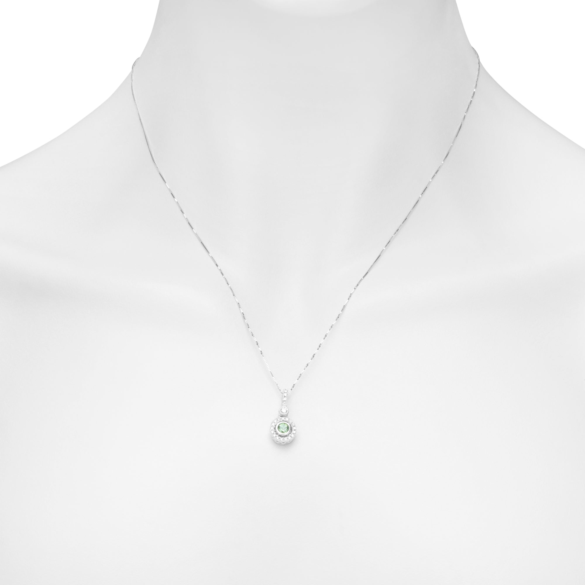 Maine Green Tourmaline Bezel Necklace in 14kt White Gold with Diamonds (1/5ct tw)