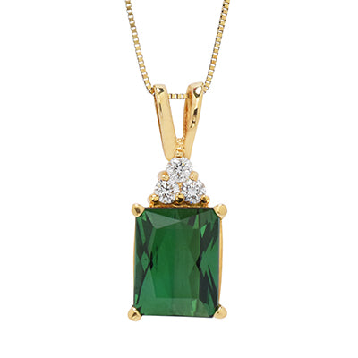 Estate Green Tourmaline Necklace in 14kt Yellow Gold with Diamonds (1/7ct tw)