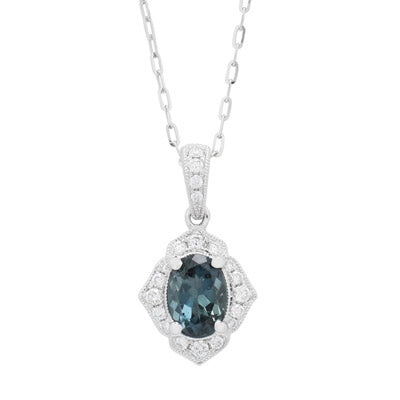 Maine Indicolite Tourmaline Halo Necklace in 14kt White Gold with Diamonds (1/7ct tw)