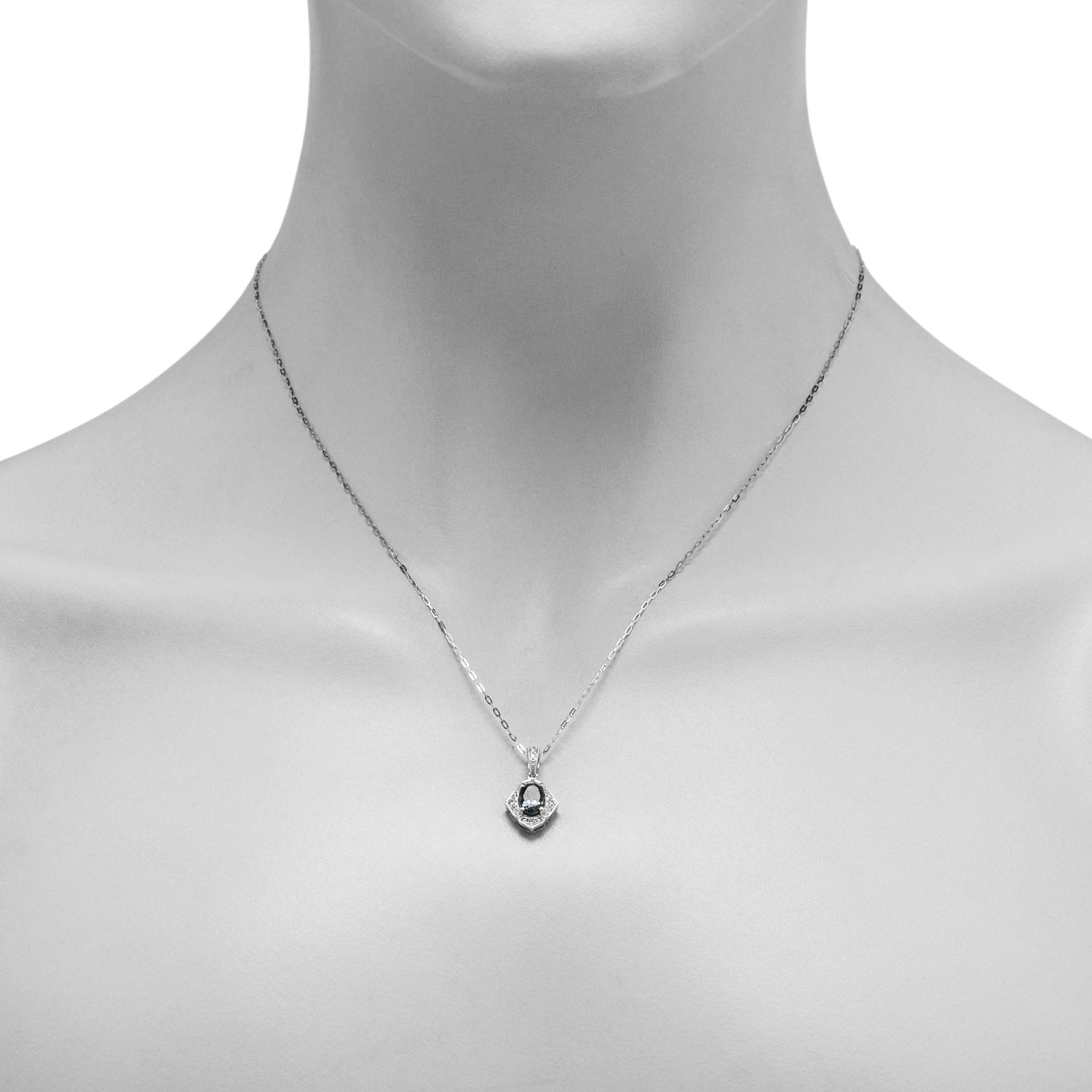 Maine Indicolite Tourmaline Halo Necklace in 14kt White Gold with Diamonds (1/7ct tw)