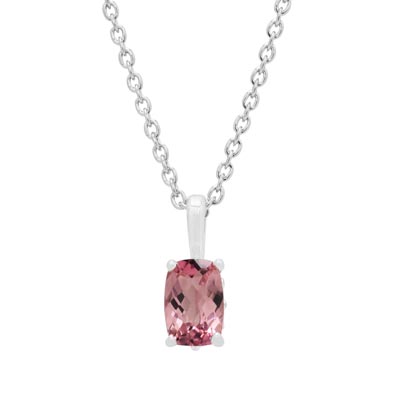 Maine Pink Tourmaline Cushion Cut Necklace in Sterling Silver