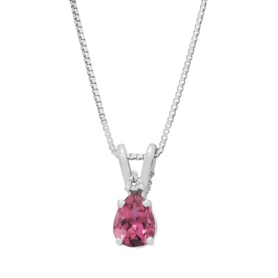Maine Pink Tourmaline Necklace in 14kt White Gold with Diamond (.01ct)