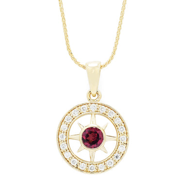 Maine Pink Tourmaline North Star Necklace in 14kt Yellow Gold with Diamonds (1/5ct tw)