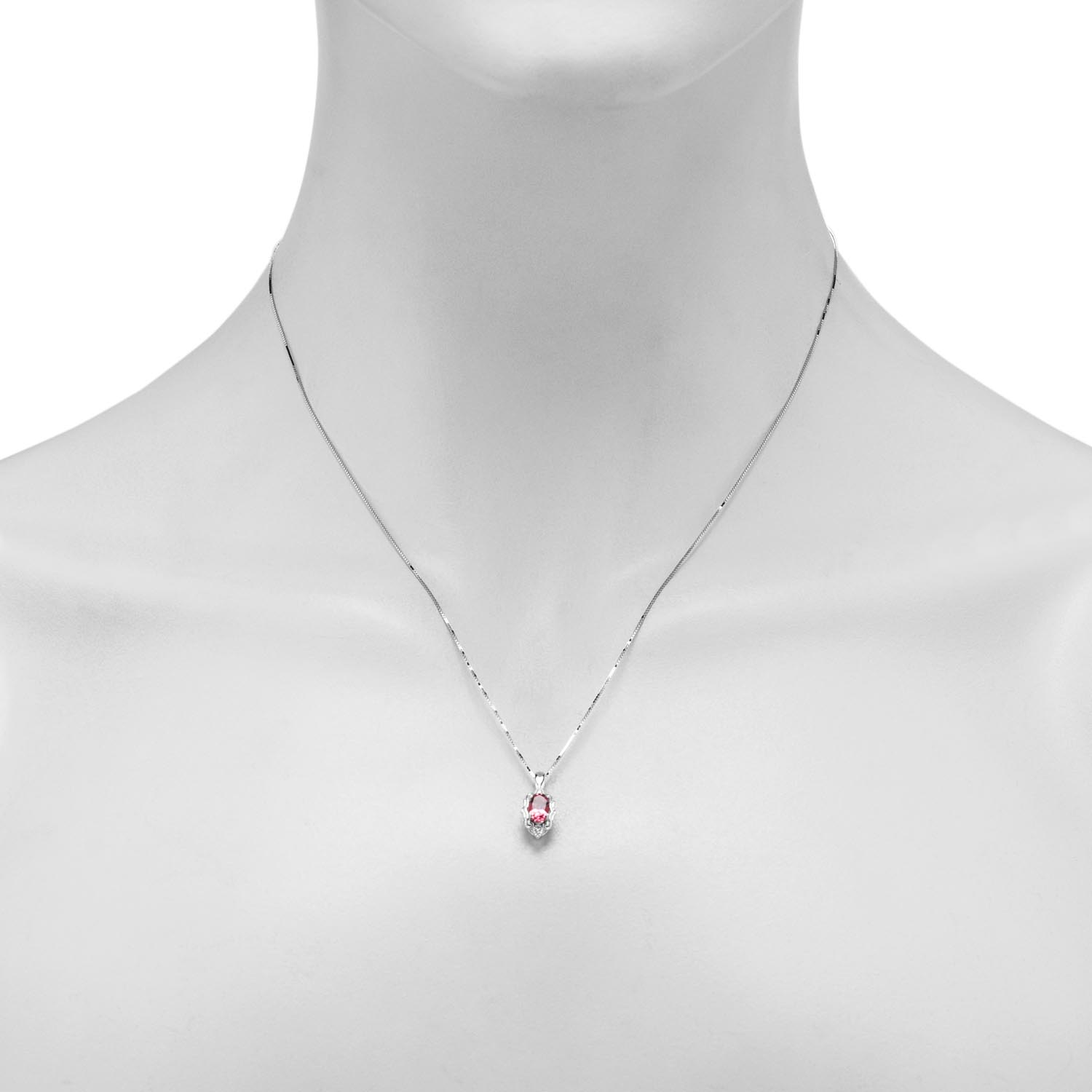 Maine Pink Tourmaline Oval Necklace in 14kt White Gold with Diamonds (.01ct tw)