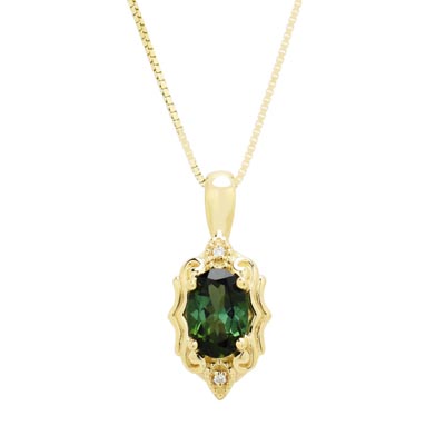 Maine Green Tourmaline Necklace in 14kt Yellow Gold with Diamonds (.01ct tw)